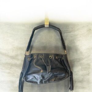 Cole Haan Black Leather Handbag Sierra SP05 Braided Shoulder Strap